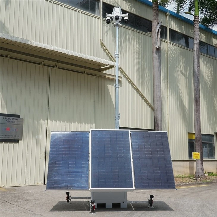 3 Panels Off Grid Surveillance Camera Tower With Electric Mast For Site Security suppliers